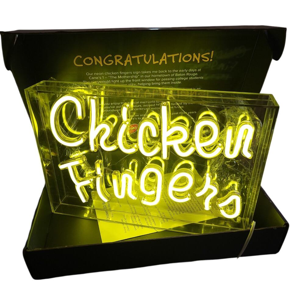 Raising Canes Chicken Fingers LED Neon Sign 3 Year Employee Anniversary Box